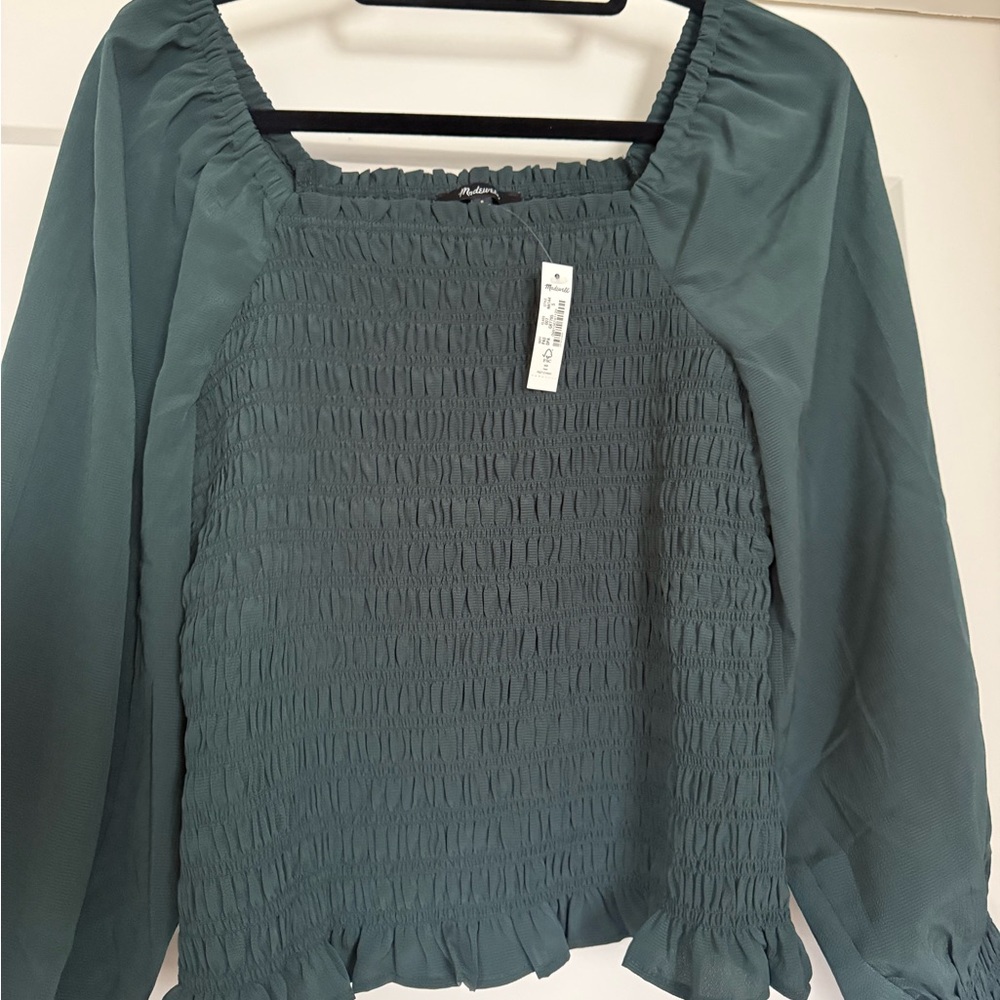 Madewell Green Smocked Blouse